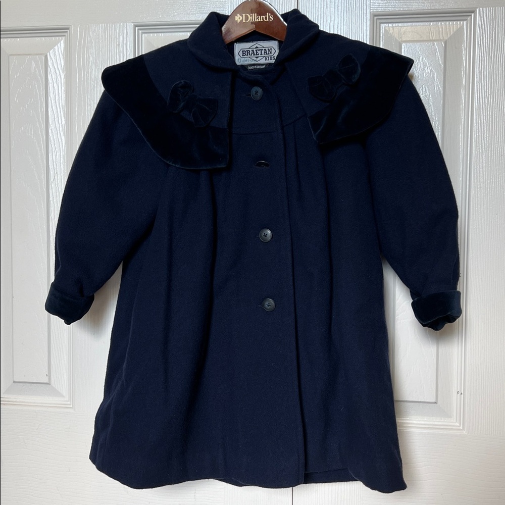 Braetan Kids Navy 100% Wool & Velvet Princess Coat Girl Sz 4